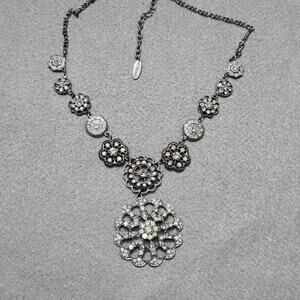 St Thomas Gunmetal Chain Rhinestone Flowers Bib Necklace